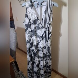 Kate & Mallory Black and White Floral Wrap Maxi Dress